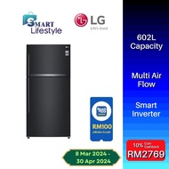 LG 602L 2 Doors Top Freezer Inverter Refrigerator in Black Metal Finish GR-H802HQHM