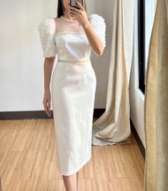 Modern White Filipiniana Dress with Pearl Accent - Modern Filipiniana for Graduation