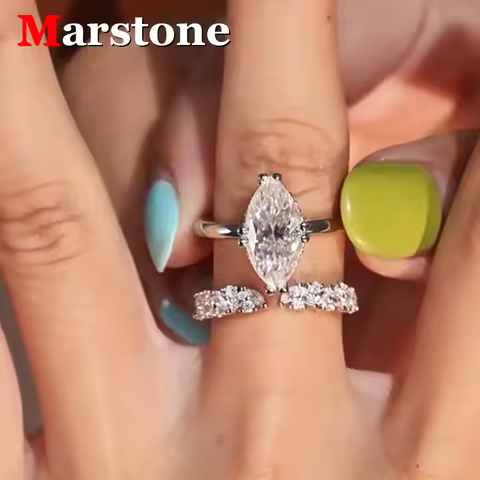3CT Marquise Full Moissanite Diamond D Color Women's Ring S925 Sterling Sliver 18K White Gold Rings 