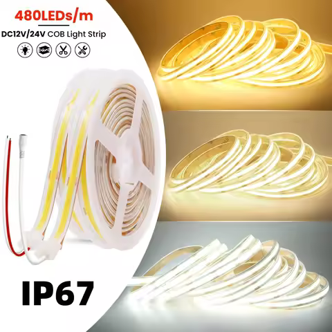 IP67 COB LED Strip Light DC 12V 24V Waterproof Tape 480LEDs/m Swimming Pool Flexible Room High Densi
