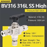 U8ZV 316L Stainless Steel Double Ferrule Ball Valve 3000 PSI Compression Tube OD 1/8‑1/2″ Straight T