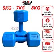Octagonal plastic dumbbells 5kg, 7kg, 8kg with super durable break-resistant steel core, high-qualit