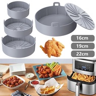 ◈ Air Fryer Silicone Pot with Handle Reusable Air Fryer Liner Heat Resistant Air Fryer Oven Accessories Replacement Round Tray