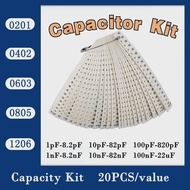 Capacitor Kit 0201 0402 0603 0805 1206 SMD Capacity Package Each Value*20PCS Sample Kit Capacitor 10