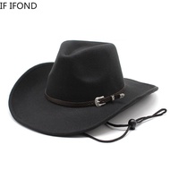 New Men's Western Cowboy Hat Fashion Imitation Wool Wide Brim Felt Fedora Hat Cowgirl Panama Jazz Hat Sombreros Hombre