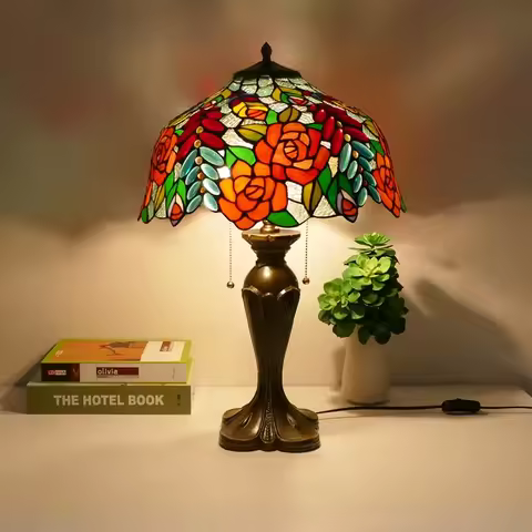 APRIL Tiffany Table Lamp American Retro Living Room Bedroom Lamp Luxurious Villa Hotel Stained Glass