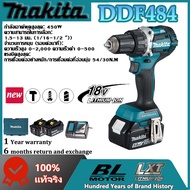 (ของแท้ 100%)Makita สว่านไร้สาย DDF484 ไขควงไร้สาย ไขควงไร้แปรงถ่าน มาพร้อมกับแบตเตอรี่ลิเธียม 18V สองก้อน เครื่องมือไฟฟ้า