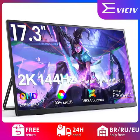 EVICIV 2K 144Hz Portable Gaming Monitor 17.3" 2560x1440P HDR IPS Screen with Dual Speakers for PC Ph