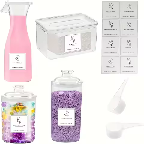 4 Pack Laundry Storage Containers Jars Liquid Laundry Detergent Dispenser, with Labels & Scoops Laun