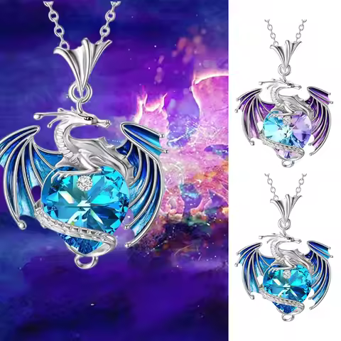 Flying Dragon Pendant Jewel Necklace Charm Love Birth Stone Flying Dragon Pendant Ring MultiColor Al