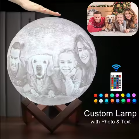 Drop Shipping Photo Customized Moon Lamp 3D Print Moon Night Light USB Rechargeable Personalized Gif
