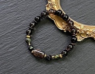 幽靈水晶 黑曜石// 冰種黑曜石 椰殼 藥王石// 黃銅手鍊 招財避邪