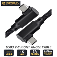 USB 3.2 Type-C Cable Right Angle 100W Power Delivery Fast Charging 20Gbps Data Transfer 4K UHD Video