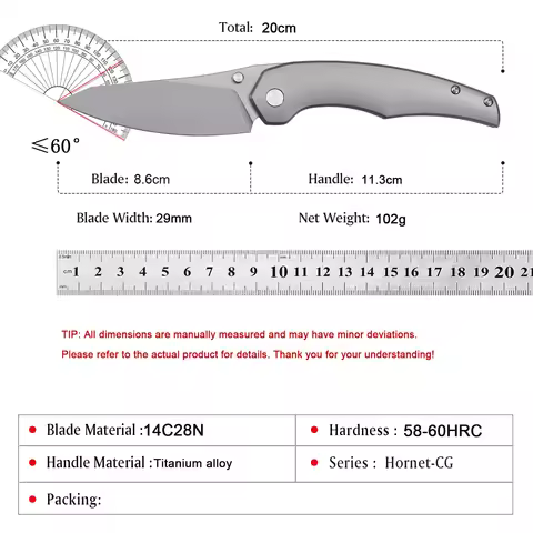Folding Pocket Knife,14C28N Steel Blade,TC4 Titanium Alloy Handle,EDC Tool for Outdoor Camping Hunti
