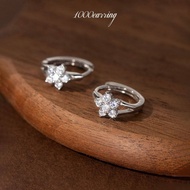 1000earring 925 Sterling Silver Heather Floral Hoop Earrings - Silver