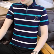 Summer new style men's cotton POLO shirt casual striped T-shirt embroidery T-shirt short-sleeved T-s