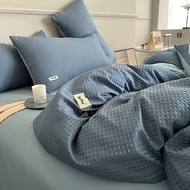 LZD 4 IN 1 Bed Sheet Set Green White Blue Queen Bedsheet Waffle Duvet Cover and Pillow Cover Quilt C