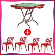 Prosperous All Year Long Foldable Mahjong Table WITH 4 Units of Huat Hoseh Series Mahjong Plastic Chair