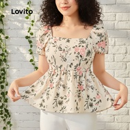 Lovito Women's Floral Print Ruffle Hem Spring/Summer Multicolor Blouse L134ED445