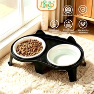 LDECO Double Ceramic Pet Bowl for Dogs & Cats | Food & Water Dual Purpose Cat Feeder | BPA-Free, Eas