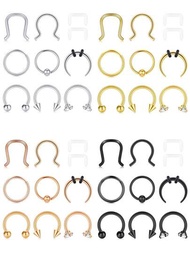 10入組16g 6-10mm手術鋼鼻環,鼻中隔環,鼻環,捕虜珠環,馬蹄鐵穿刺飾品,軟骨耳勾輪和唇環。女性男性均可使用