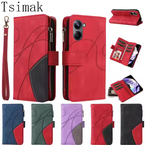 Flip Wallet Case Realme 11 8 8i 9i 10 Pro Plus C12 C20 C21 C25 C25s C30 C31 C33 C35 4G 5G Zipper 9 C