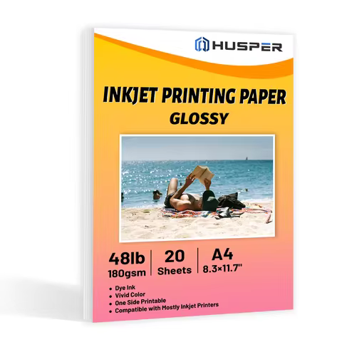 20 Sheets A4 Glossy Inkjet Photo Paper 180Gsm Quick Drying Vivid Colors Compatible with Inkjet Print