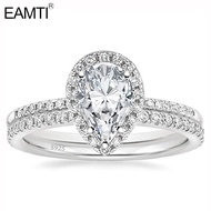 EAMTI 1.5CT 925 Sterling Silver Wedding Band Teardrop Bridal Rings Sets Halo Cubic Zirconia Solitair