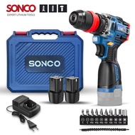 SONCO 18V Brushless Hammer Cordless Impact Drill Cordless Hammer Drill 23+1 Torque Drill Tool Set