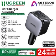 UGREEN Car Charger 60W 90W 145W Built in Cable Type C Retractable USB-A USB-C PORT Fast Charging QC 