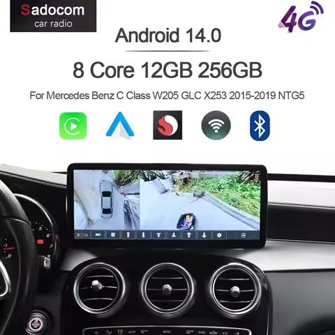 12.3" Carplay Android 14.0 8G+256G GPS Car radio navigation multimedia For Mercedes Benz C Class W20