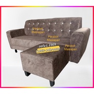 Velvet 3 Seater Sofa + Stool / L Shape Sofa / Fabric Sofa Kain / PVC Sofa Kulit