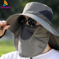 Topi Memancing ฤดูร้อนผู้ชายพร้อมพัดลมตาข่ายระบายอากาศหมวกกันแดดป้องกันหน้าและลำคอสำหรับการปีนเขาการจับปลา