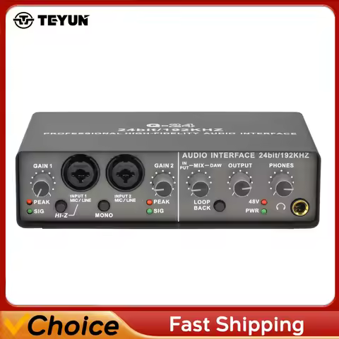 TEYUN Loopback Audio Interface PC Record Professional 24bit 192KHz USB External Sound Card Monitorin