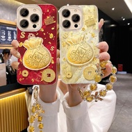 3D Gold Lucky bag Pocket With Chain Casing For Samsung Galaxy S26 Ultra S25 FE S25 S24 S22 S23 S21 U