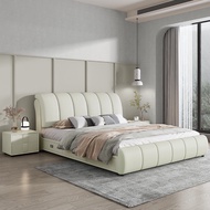 Leather Bed Frame with Storage Solid Wood Nordic Simple Bed King/ Queen Bed Modern Minimalist Artificial Leather