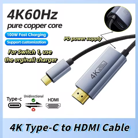 4K@60Hz Type C to HDMI-compatible Supports 2K@120Hz USB C Video Cable with PD 100W Charging for TV P