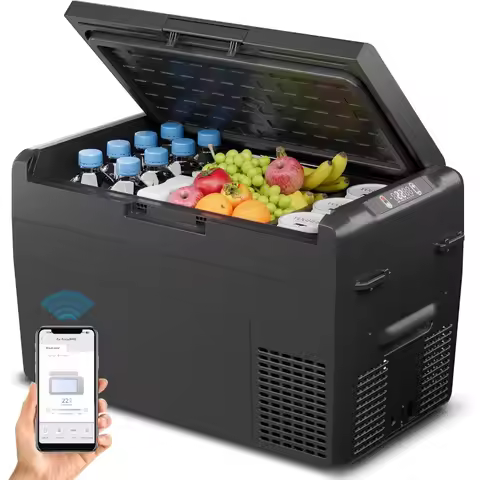 12 Volt Portable Refrigerator for Travel Camping Truck RV Boat: 27QT 25L Electric Cooler with APP Co