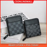 CSONLINEMALL Retro Men Wallet PU Leather Grid Wallet Short Purse Multi Function Fashion Zipper Walle