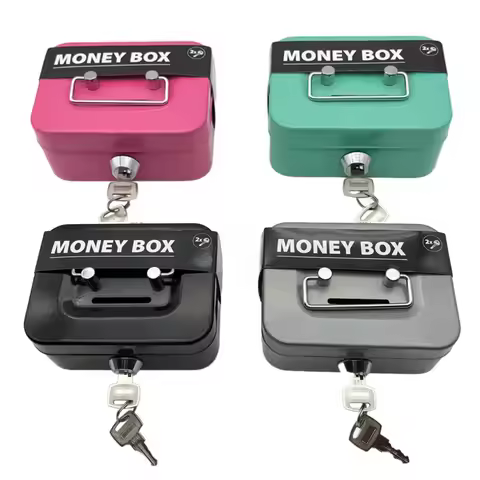 4.53" x 3.35" Key with Handle Lock Cash Box Metal Small Cash Storage Box with Handle with Lockable C