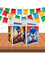 Kit de Fiesta Agrega los Articulos Personaje Sonic Desechables Artículos Decoración Cartón Platos Vasos Dulceros Palomero Mantel Lona Cuchara Tenedor Globos Numero Letrero Cartón Feliz Cumpleaños Cortina brillante