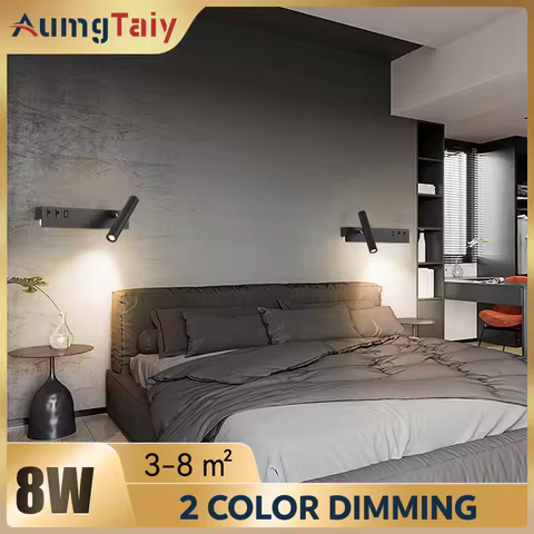 Nordic Bedroom Bedside Reading Wall Light With Switch USB Charging Wall light with Rotatable Spotlig