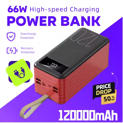 120000mAh Portable Power Bank 66W Fast Charging Power Bank Cell Phone Charger External Battery Backu