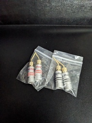 全新 清貨 Preffair 4 件 香蕉插頭 適用於揚聲器線 2mm 針 連接器 雙螺絲 無焊型，黃銅 24K 鍍金 揚聲器 連接器，適用於 DIY 揚聲器電纜、放大器和音響系統（針式 pin ty
