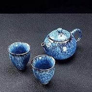 Ceramic Kettle Ceramic Teapot Set Ceramic Quick Cup One Pot Two Cups Two Two Simple Kiln Change Tianmu Glaze Carrying Case Travel Tea Set Zhan Qing (Ice Cold) lofty ambition