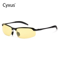 Cyxus Polarized Photochromic Night Driving Metal Rectangular Frame Simple Style Mens Sports Sunglass