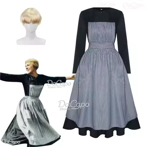 Maria Cosplay Dress The Sound of cos Music Halloween Roleplay Movie Classic Women Outfit Striped Lon