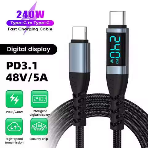 240W Type C to Type C Cable PD 3.1 Super Fast Charging Digital Display Cable USB C To Type-C Data Co