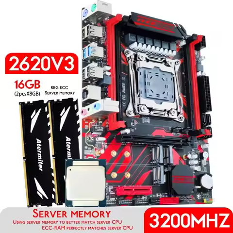 Atermiter X99 DDR4 D4 Motherboard Set with Xeon E5 2620 V3 LGA2011-3 CPU 2pcs * 8GB = 16GB PC4 3200M