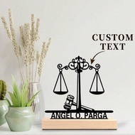 1pc Personalized Metal Balance Statue With Wooden Base - Custom Name Lawyer Desk Decor, Custom Caree